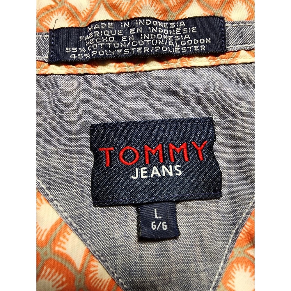 Tommy Hilfiger Jeans Shirt Mens Large Short Sleeve Peach Button Up Collared - Picture 8 of 16